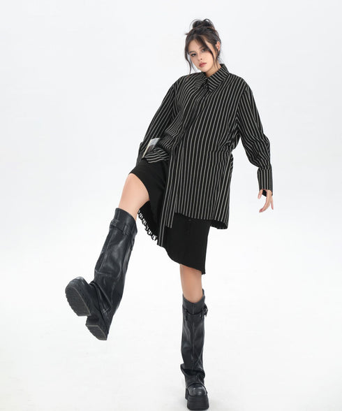 Pinstripe Belted Long Shirt